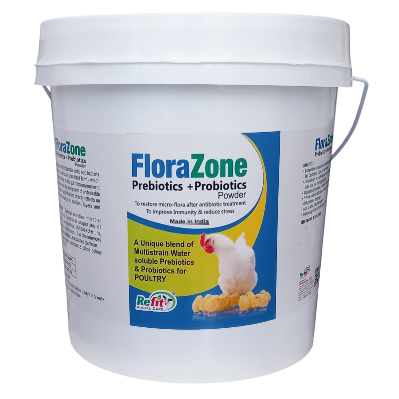 Prebiotics and Probiotics Powder for Poultry, Chicken, Hen, Chicks, Broilers and Birds, 20 Kg, Florazone