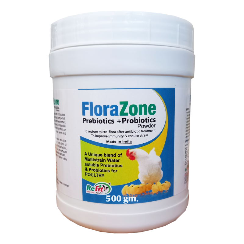 Prebiotics and Probiotics Powder for Poultry, Chicken, Hen, Chicks, Broilers and Birds, 500 gram, Florazone
