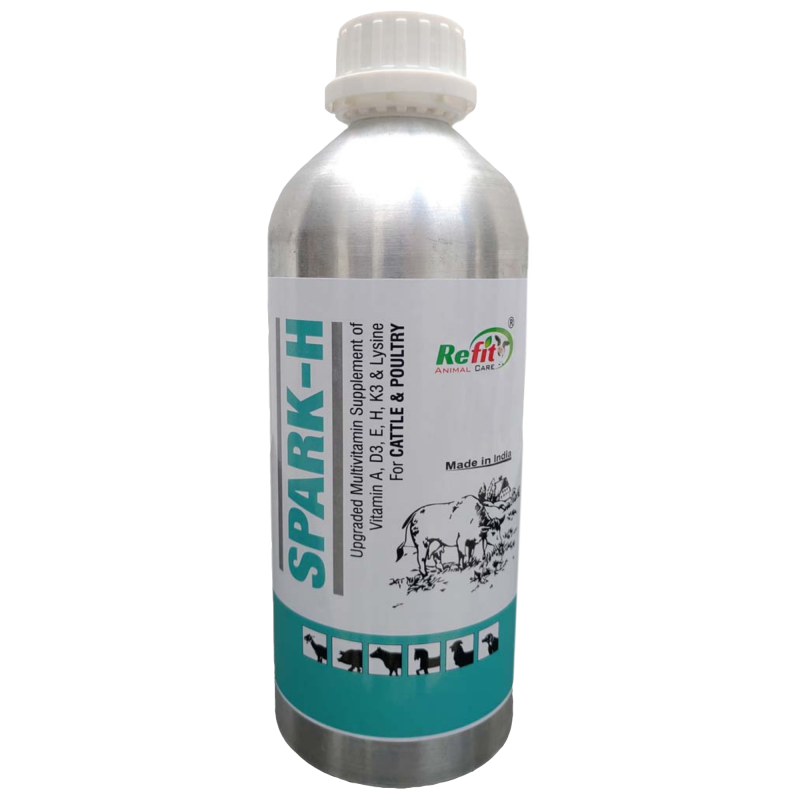 Veterinary Multivitamins A, D3, E, H, K3, Lysine for Cow, Cattle & Poultry, 1 LTR, Spark-H